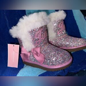 JUICY Couture Windsor Pink Glitter Boots W/ Fur &Bow